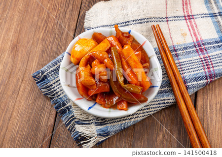 assorted pickled vegetables marinated in savory thick soy sauce assorted pickled vegetables marinated in savory thick soy sauce 141500418