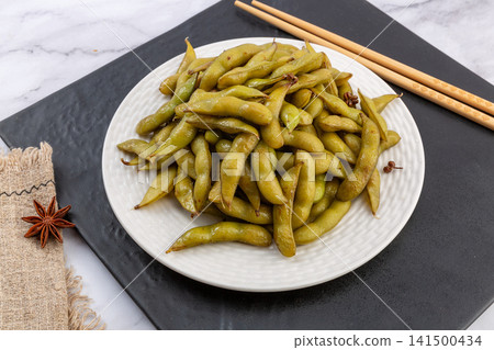 spiced boiled green edamame pods seasoned savory cold dish spiced boiled green edamame pods seasoned savory cold dish 141500434
