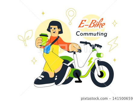 E Bike Commuting Illustration Featuring Electric Bicycle Transportation, Eco Friendly Mobility, Sustainable Urban Travel, and Smart City Lifestyle E Bike Commuting Illustration Featuring Electric Bicycle Transportation, Eco Friendly Mobility, Sustainable Urban Travel, and Smart City Lifestyle 141500659