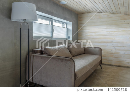Mezzanine Floor Interior with Sofa and Floor Lamp Mezzanine Floor Interior with Sofa and Floor Lamp 141500718