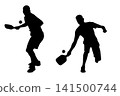 High-quality silhouette of a pickleball player in action isolated on a transparent background. Ideal for sports design, logos, posters, banners, icons, fitness, and paddle sport themed creative projec 141500744