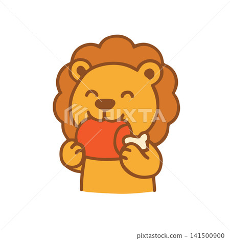 cute lion eating meat 141500900