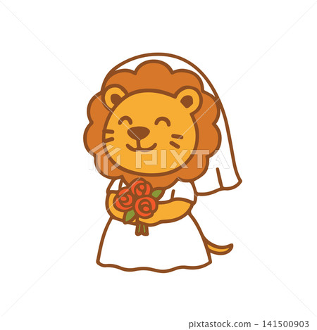 cute lion wearing wedding dress 141500903