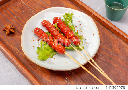 grilled Sausage Skewers Chinese Barbecue Street Food Snack 141500978