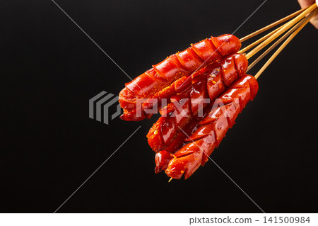 grilled Sausage Skewers Chinese Barbecue Street Food Snack grilled Sausage Skewers Chinese Barbecue Street Food Snack 141500984