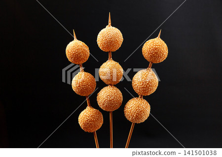 fried Sesame Ball Skewers Traditional Asian Sweet Snack fried Sesame Ball Skewers Traditional Asian Sweet Snack 141501038