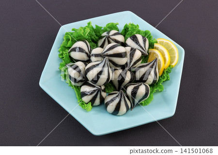 raw Cuttlefish Balls with Black and White Stripes for Hotpot raw Cuttlefish Balls with Black and White Stripes for Hotpot 141501068