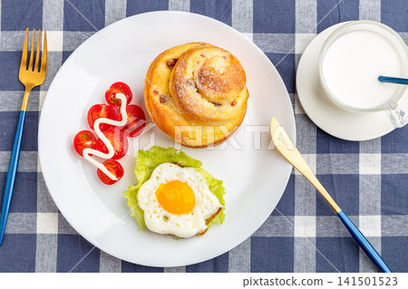 healthy Breakfast With Bread Milk And Fried Egg healthy Breakfast With Bread Milk And Fried Egg 141501523
