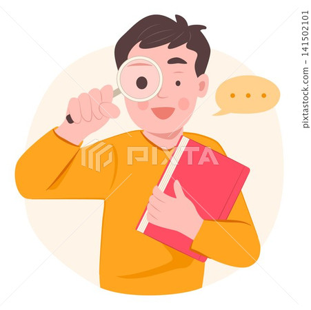 Elementary Student Kid Boy Holding Magnifying Glass and Book for Education and Discover Solution Concept Illustration Clip Art Elementary Student Kid Boy Holding Magnifying Glass and Book for Education and Discover Solution Concept Illustration Clip Art 141502101