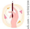 Human Hand Holding Pencil and Paper Planes Flying Around for Planning, Creative Thinking and Education Concept Illustration Clip Art 141502104