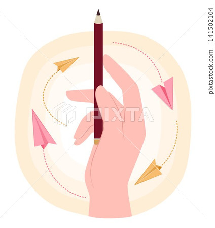 Human Hand Holding Pencil and Paper Planes Flying Around for Planning, Creative Thinking and Education Concept Illustration Clip Art Human Hand Holding Pencil and Paper Planes Flying Around for Planning, Creative Thinking and Education Concept Illustration Clip Art 141502104