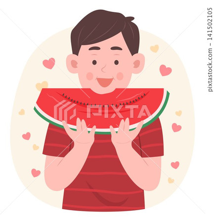 Happy Cheerful Kid Boy Holding a Big Piece of Watermelon for Healthy Eating Concept Illustration Clip Art Happy Cheerful Kid Boy Holding a Big Piece of Watermelon for Healthy Eating Concept Illustration Clip Art 141502105