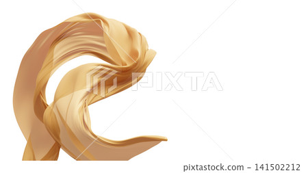 Luxury warm beige gold sheer fabric waving isolated on white background with copy space design for autumn banner 3D render Luxury warm beige gold sheer fabric waving isolated on white background with copy space design for autumn banner 3D render 141502212