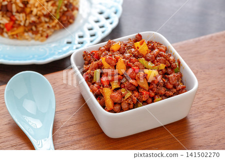 traditional Asian fermented soybeans with chili, authentic Chinese douchi savory black bean seasoning condiment. traditional Asian fermented soybeans with chili, authentic Chinese douchi savory black bean seasoning condiment. 141502270