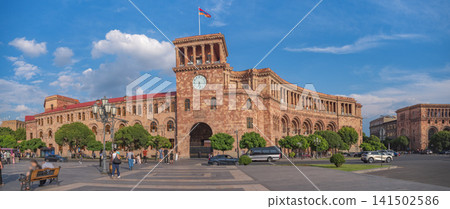 Government House with clock tower on Republic Square in Yerevan with copy space Government House with clock tower on Republic Square in Yerevan with copy space 141502586