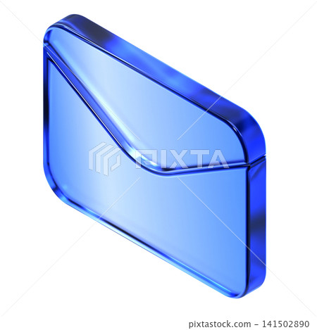 Glassmorphism envelope icon in isometric view featuring transparent blue glossy finish. Translucent mail email design element suited for digital message notification or inbox contact interface Glassmorphism envelope icon in isometric view featuring transparent blue glossy finish. Translucent mail email design element suited for digital message notification or inbox contact interface 141502890