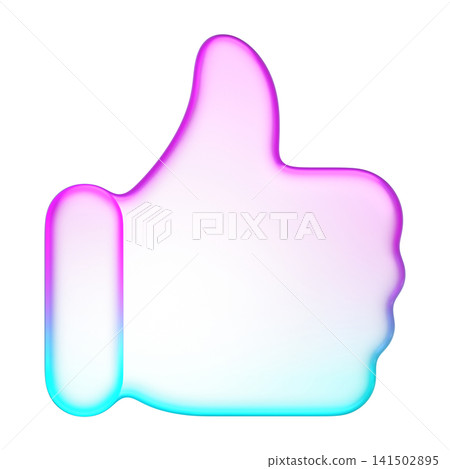 Pastel holographic thumbs up icon with smooth pink and cyan neon soft gradient. Translucent fluid glossy design element suited for social media like, feedback approval, or rating interface button Pastel holographic thumbs up icon with smooth pink and cyan neon soft gradient. Translucent fluid glossy design element suited for social media like, feedback approval, or rating interface button 141502895