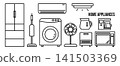 一套用於各種家用電器的線條藝術向量插圖圖示。 141503369