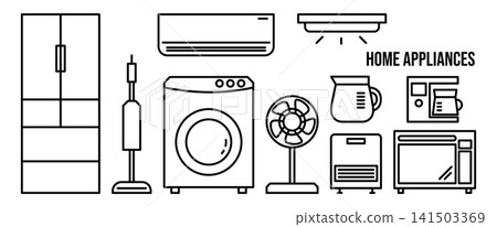 A set of line art vector illustration icons for various home appliances. A set of line art vector illustration icons for various home appliances. 141503369
