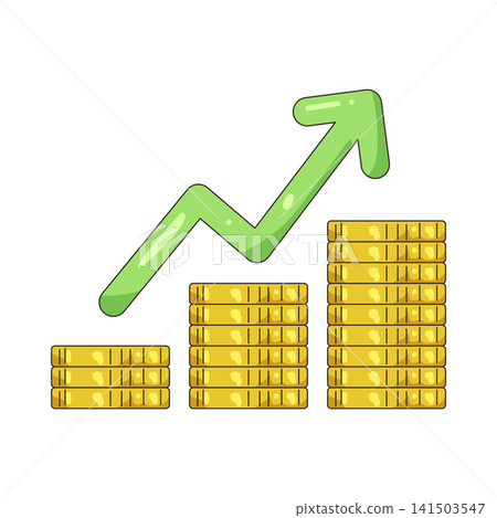 Illustration of growing stack of coins with upward arrow Illustration of growing stack of coins with upward arrow 141503547
