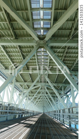 The walkway of a giant suspension bridge The walkway of a giant suspension bridge 141503835