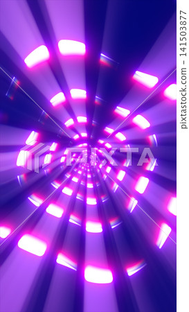 Magenta and purple neon tunnel with glowing panels, deep perspective, and futuristic motion for abstract technology backgrounds. 141503877