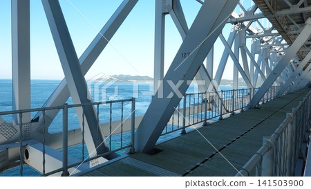 The walkway of a giant suspension bridge The walkway of a giant suspension bridge 141503900
