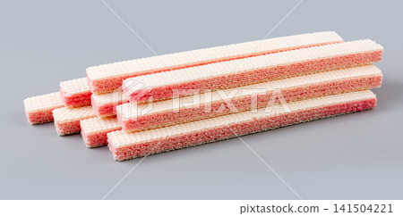 pwafer biscuits, strawberry cheese, layered wafers, pink cream, fruit flavor, crispy texture, rectangular strips, crunchy cookies, sweet pastry, confectionery, afternoon tea, tea snack, dessert pwafer biscuits, strawberry cheese, layered wafers, pink cream, fruit flavor, crispy texture, rectangular strips, crunchy cookies, sweet pastry, confectionery, afternoon tea, tea snack, dessert 141504221