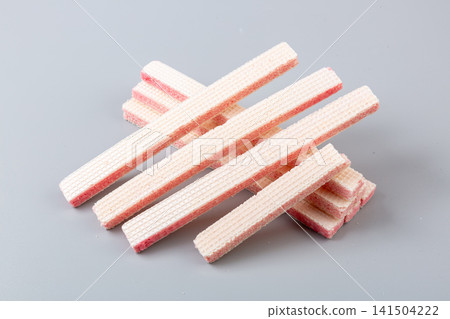 pwafer biscuits, strawberry cheese, layered wafers, pink cream, fruit flavor, crispy texture, rectangular strips, crunchy cookies, sweet pastry, confectionery, afternoon tea, tea snack, dessert pwafer biscuits, strawberry cheese, layered wafers, pink cream, fruit flavor, crispy texture, rectangular strips, crunchy cookies, sweet pastry, confectionery, afternoon tea, tea snack, dessert 141504222