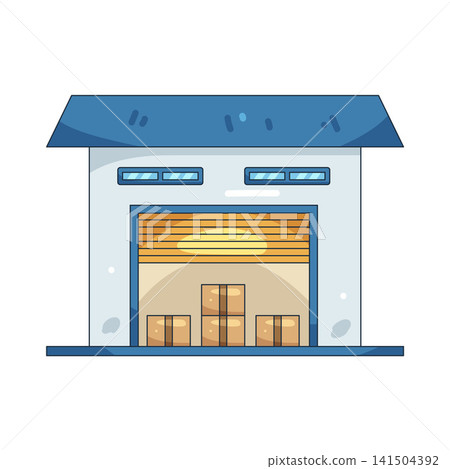 Illustration of warehouse building with boxes Illustration of warehouse building with boxes 141504392