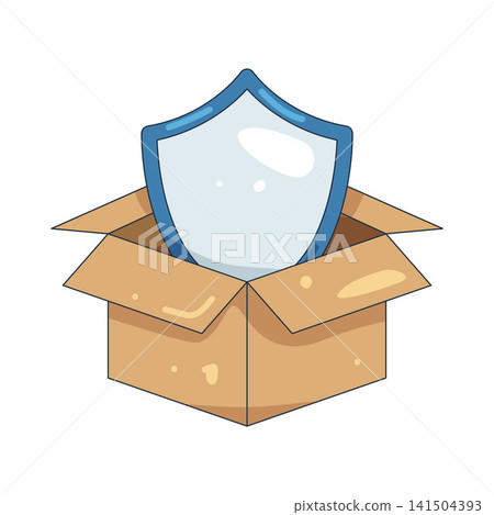 Illustration of shield inside an open cardboard box Illustration of shield inside an open cardboard box 141504393