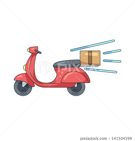 Illustration of red scooter delivering a package Illustration of red scooter delivering a package 141504399