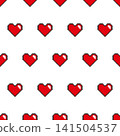 Seamless pixel art red heart pattern on a white background. 141504537