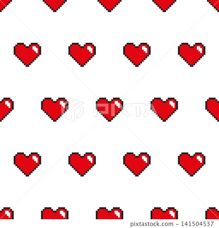 Seamless pixel art red heart pattern on a white background. Seamless pixel art red heart pattern on a white background. 141504537