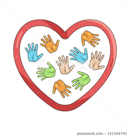 Illustration of heart shape with colorful hands Illustration of heart shape with colorful hands 141504745
