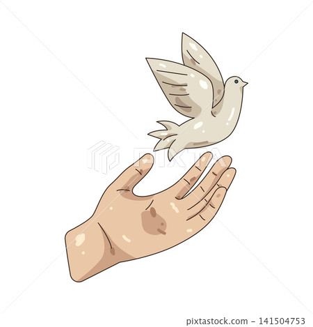 Illustration of hand releasing white dove Illustration of hand releasing white dove 141504753