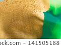Abstract Original Hand Drawn Green Artwork Liquid Inks Illustration with Gold Glitter Text Space. 141505188