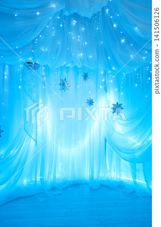 Magical Blue Winter Wonderland Photo Zone with Drapes and Lights Magical Blue Winter Wonderland Photo Zone with Drapes and Lights 141506126