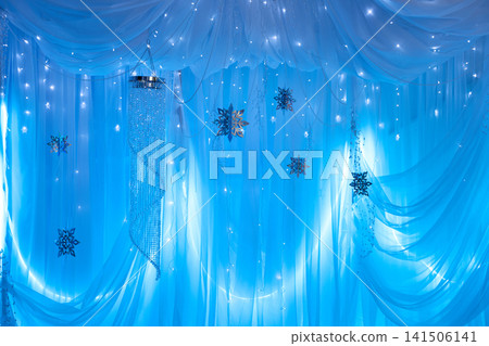Magical Winter Wonderland Blue Backdrop with Lights and Snowflakes 141506141