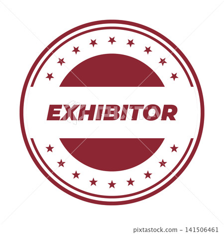 A distinct red circular emblem displaying the word EXHIBITOR, encircled by a series of small stars, representing participation or presence A distinct red circular emblem displaying the word EXHIBITOR, encircled by a series of small stars, representing participation or presence 141506461