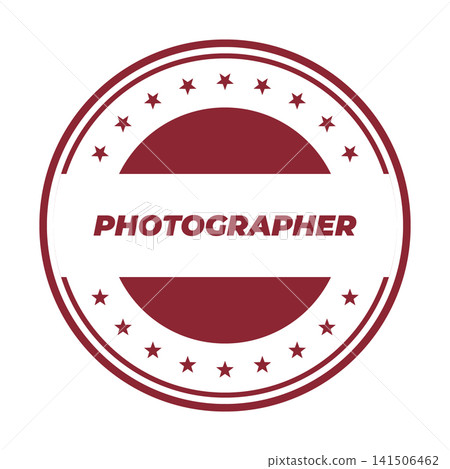 A distinct red circular stamp design featuring PHOTOGRAPHER text surrounded by decorative stars for creative projects A distinct red circular stamp design featuring PHOTOGRAPHER text surrounded by decorative stars for creative projects 141506462