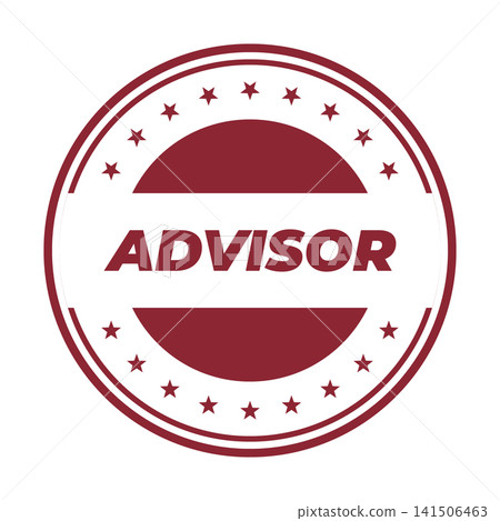 A distinct red circular stamp featuring the impactful word ADVISOR with a decorative star patterned edge design 141506463