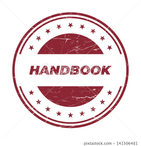 A distressed red circular stamp featuring the prominent word HANDBOOK, ideal for official documentation and educational resources A distressed red circular stamp featuring the prominent word HANDBOOK, ideal for official documentation and educational resources 141506481