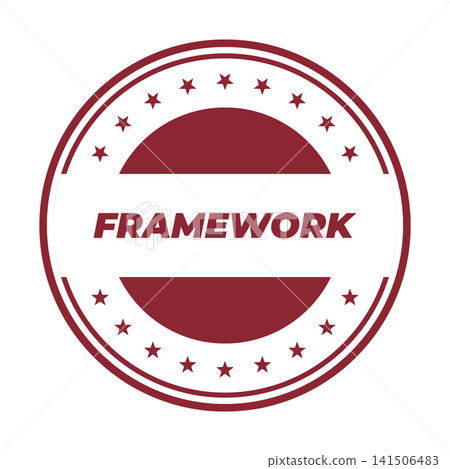 A distressed round red stamp symbol prominently displaying the word FRAMEWORK in a clear, bold typeface 141506483