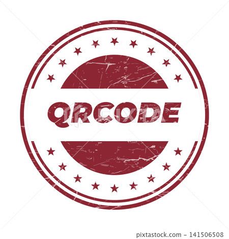 A prominent grunge red rubber stamp displays the modern digital term QRCODE for easy scanning and information access 141506508