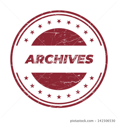 A textured red round archives rubber stamp with starry border for professional document management and storage A textured red round archives rubber stamp with starry border for professional document management and storage 141506530