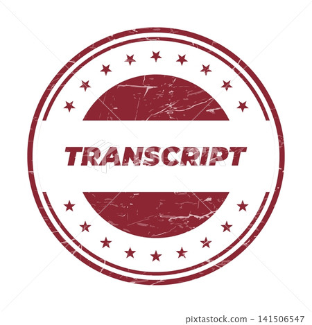 A vintage style round red grunge stamp featuring the word TRANSCRIPT for official documents or records A vintage style round red grunge stamp featuring the word TRANSCRIPT for official documents or records 141506547