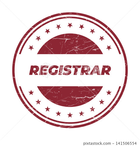 An authentic vintage style red circular stamp featuring the word REGISTRAR perfect for official academic or legal purposes 141506554