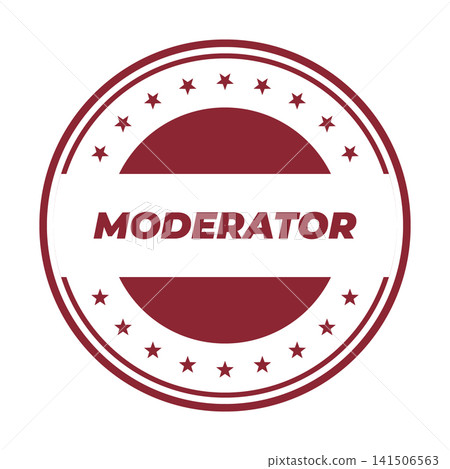 An official circular stamp emblem showcasing the word MODERATOR in a prominent red color bordered by decorative star shapes An official circular stamp emblem showcasing the word MODERATOR in a prominent red color bordered by decorative star shapes 141506563