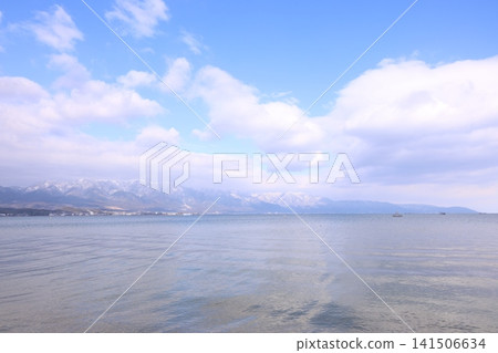 Lake Biwa and snow-covered mountains Lake Biwa and snow-covered mountains 141506634